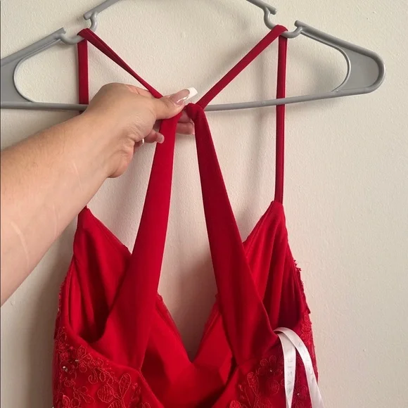 Azazie Adaly Red Dress with Sequin Details - Picture 10 of 13